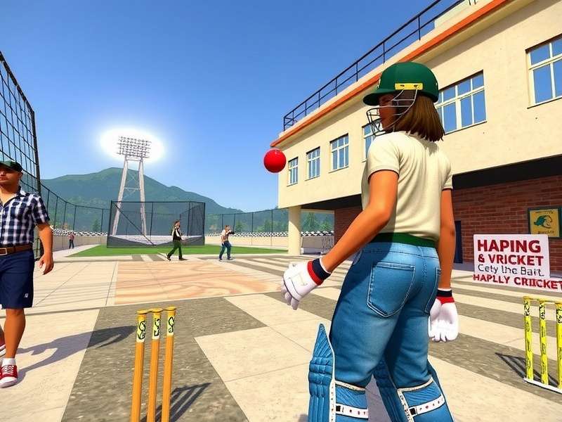 Virtual Cricket Sensation gameplay showing a gully cricket match with players in casual clothes
