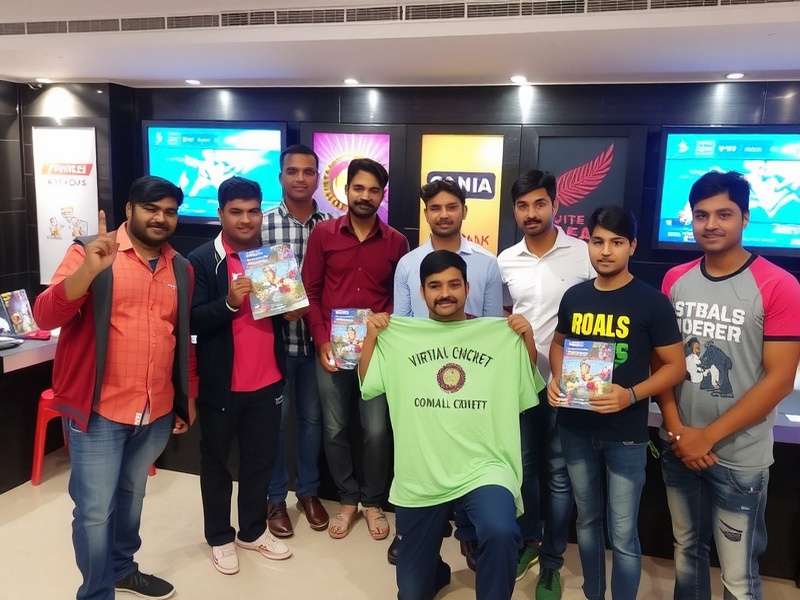 Virtual Cricket Sensation community meetup in Delhi with players posing with game merchandise